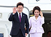 President Lee Jae Myung and first lady Kim Hea Kyung arrive at Kennedy International Airport in New York on Sept. 22.