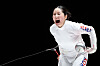 Fencer Song Se-ra reacts after winning a gold medal during the Asian Games Aichi-Nagoya 2026 in Japan on Sept. 21.
