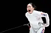 Fencer Song Se-ra reacts after winning a gold medal during the Asian Games Aichi-Nagoya 2026 in Japan on Sept. 21.