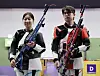 Shooters Ban Hyo-jin and Park Ha-jun are seen during a match at the Asian Games Aichi-Nagoya 2026 in Japan on Sept. 22.