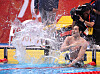 Kim Young-beom reacts after winning in the 50-meter freestyle swimming at the Asian Games Aichi-Nagoya 2026 held at Tokyo Aquatics Centre in Japan on Sept. 21.