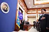 President Lee Jae Myung pledges allegiance to the national flag during a Cabinet meeting at the Blue House in central Seoul on Sept. 29.