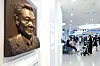 A sculpture depicting late Samsung Chairman Lee Kun-hee stands in the first-floor lobby of Seoul National University Children's Hospital on July 26, 2024.