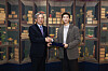 BTS member RM, right, shakes hands with National Museum of Korea's director You Hong-june on June 19.