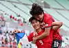 Korean footballers celebrate a goal during a match against China at the Asian Games Aichi-Nagoya 2026 held in Japan on Sept. 30.