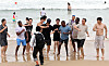 Korean domestic visitors and foreign travelers enjoy their time at a beach in Busan on July 14.