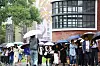 Museumgoers are seen lined up for entry to the