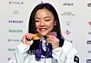 Seo Chae-hyun, a 23-year-old Korean climber, holds medals earned in sports climbing disciplines at the Asian Games Aichi-Nagoya 2026 during a press conference held in Japan on Oct. 4.