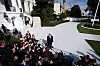 U.S. President Donald Trump speaks to reporters before boarding Marine One on the South Lawn of the White House on Oct. 2  in Washington.