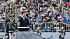 President Lee Jae Myung salutes aboard a military review vehicle during the 78th Armed Forces Day ceremony in South Chungcheong on Oct. 1.