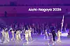 Korean athletes and delegation members wave their hands during the opening ceremony of the Asian Games Aichi-Nagoya 2026 on Sept. 19.