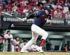 Victor Reyes of the Lotte Giants hits a double during a match against the Kia Tigers in Gwangju on Aug. 26.