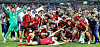 Korean footballers celebrate after earning the gold medal at the Asian Games Aichi-Nagoya 2026 in Japan on Oct. 3.