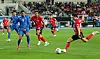 Cho Hyun-taek, a 25-year-old defender, right, kicks a ball during a friendly match against Uzbekistan in Yongin, Gyeonggi, on Oct. 6.