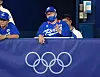 Korean manager Kim Kyung-moon watches the field during a baseball semifinal match against Japan at the Tokyo Olympics in Japan on Aug. 4, 2021.