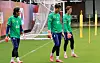 Three goalkeepers take part in a training session for Korea's World Cup campaign in Mexico on June 15. From left are Kim Seung-gyu, Song Bum-keun and Jo Hyeon-woo.