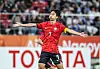 Eom Ji-sung celebrates after scoring a goal during a final match against Japan at the Asian Games Aichi-Nagoya 2026 on Oct. 3.