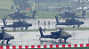 Aircraft prepared for the Korea-U.S. joint Ulchi Freedom Shield are parked on tarmac at Camp Humphreys in Gyeonggi on Aug. 21.
