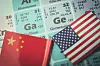 Germanium and gallium in the periodic table with Chinese and American flag.