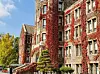 Underwood Hall at Yonsei University is covered in autumn-colored ivy.