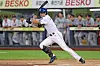 Samsung Lions outfielder Koo Ja-wook hits a single in the bottom of the first inning against the KT Wiz at Daegu Samsung Lions Park on Sept. 9.