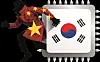 An illustration depicting the theft of Korean semiconductor technology by China.