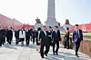 (평양 노동신문=뉴스1) = 북한 노동당 기관지 노동신문은 25일 김 총비서가 전날 '중국인민지원군 조선전선참전 76주년을 맞아 중국 단둥을 방문하고 '항미원조기념관'을 찾았다'라고 보도했다. 중국 측에서는 권력 서열 4위인 왕후닝 중국인민정치협상회의(정협) 전국위원회 주석이 단둥으로 나와 김 총비서를 직접 맞이했다. [국내에서만 사용가능. 재배포 금지. DB 금지. For Use Only in the Republic of Korea. Redistribution Prohibited] rodongphoto@news1.kr(평양 노동신문=뉴스1) =